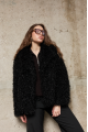 Short women's fur coat made of black ECO llama